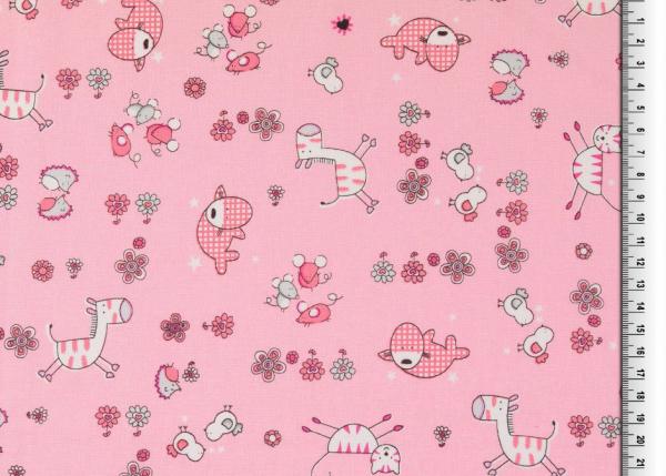 Baumwoll Druck lustige Tiere in Rosa